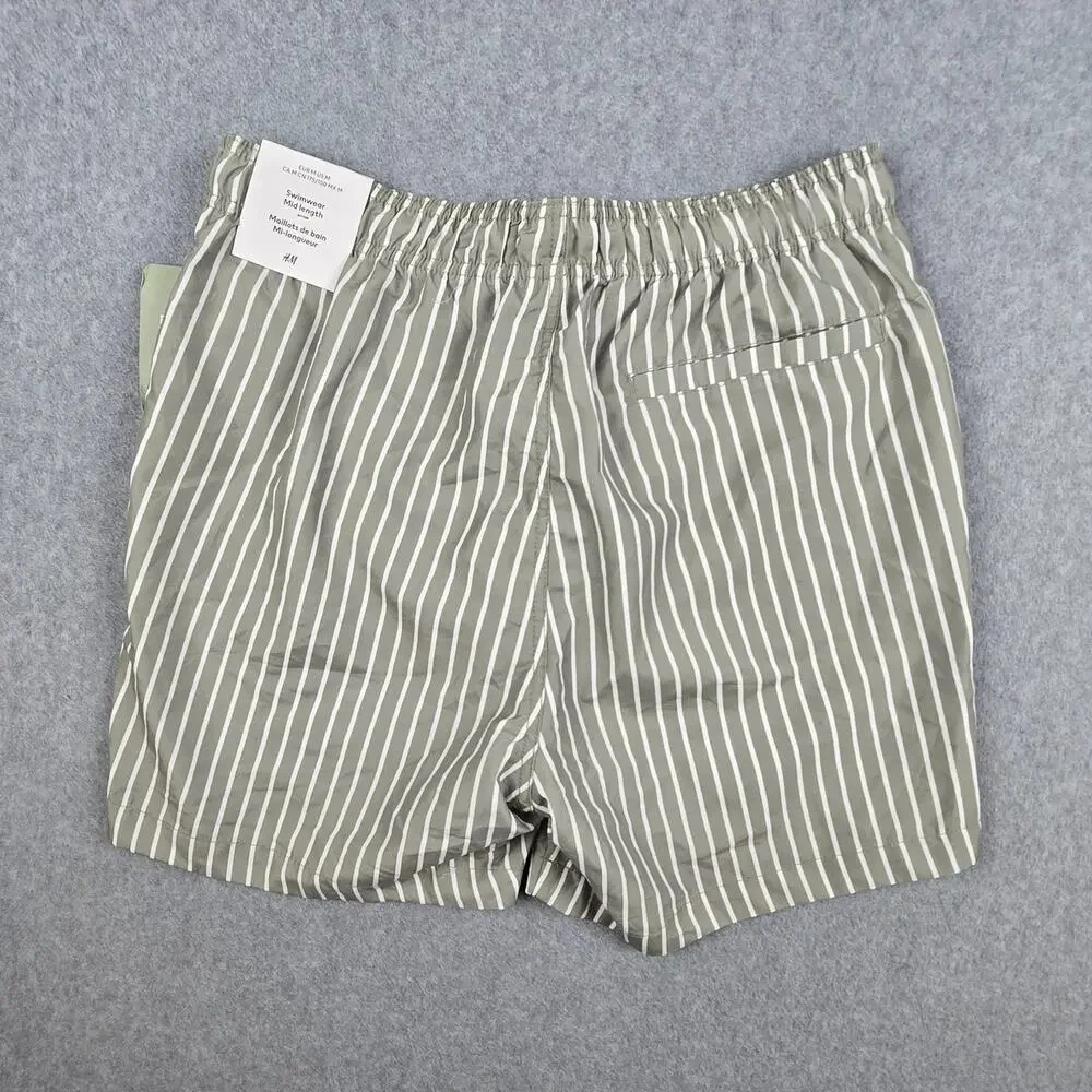 NWT H&M Mens Medium Striped Swim Shorts with Drawstring and Pockets